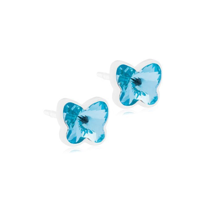Oorbellen Blomdahl medical plastic vlindertje aqua blauw (incl. achterkantjes)