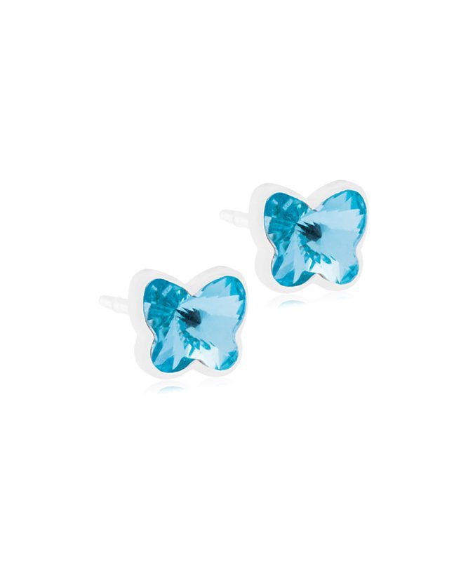 Oorbellen Blomdahl medical plastic vlindertje aqua blauw (incl. achterkantjes)