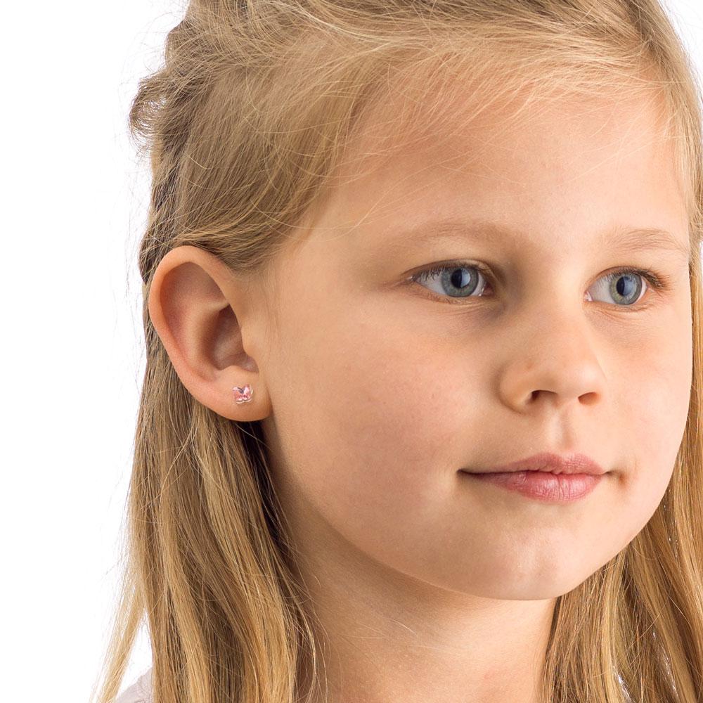 Oorbellen Blomdahl medical plastic vlindertje licht roze (incl. achterkantjes)