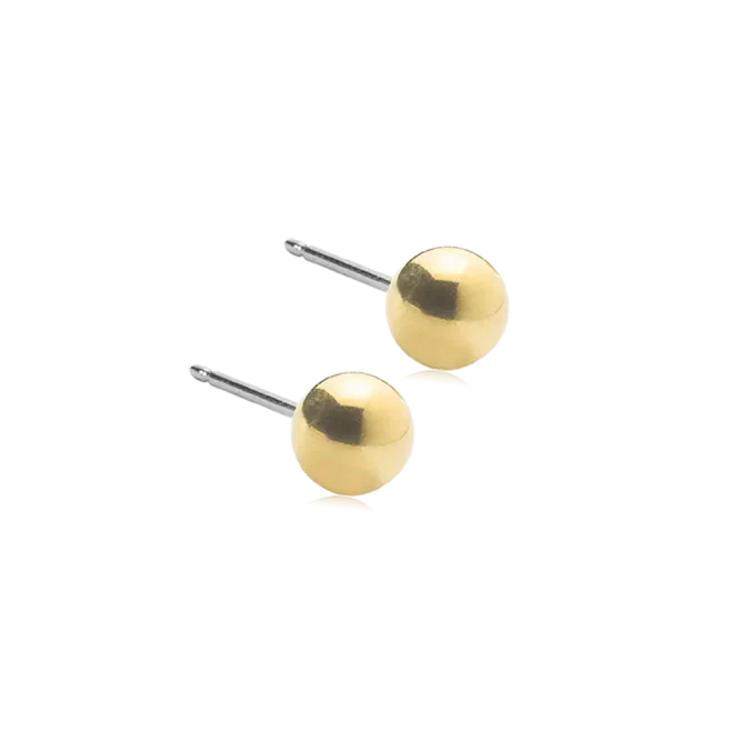 Oorbellen Blomdahl titanium bolletje goudkleurig 5 mm. (incl. achterkantjes) - Staartjes en Strikjes