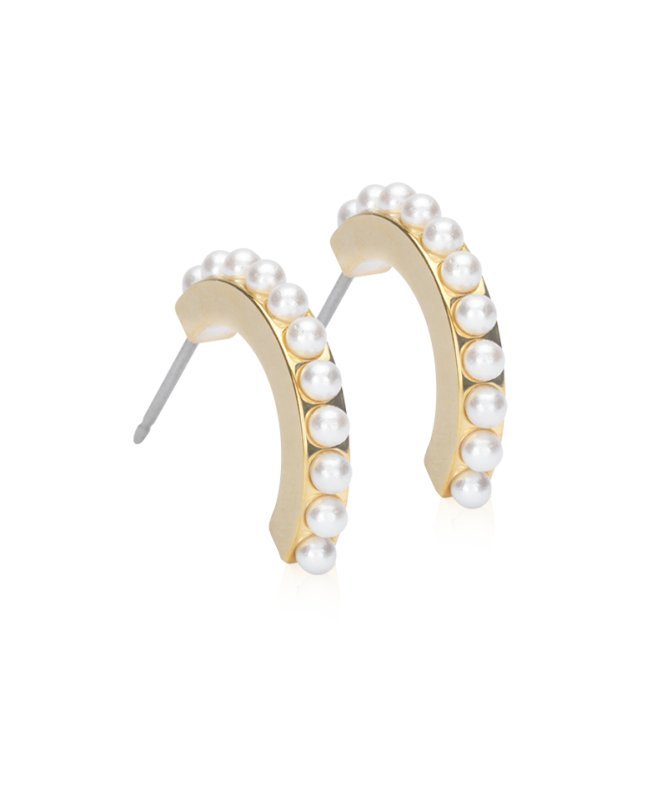 Oorbellen Blomdahl titanium boogje goudkleurig met crystal pearls 15 mm. (incl. achterkantjes)