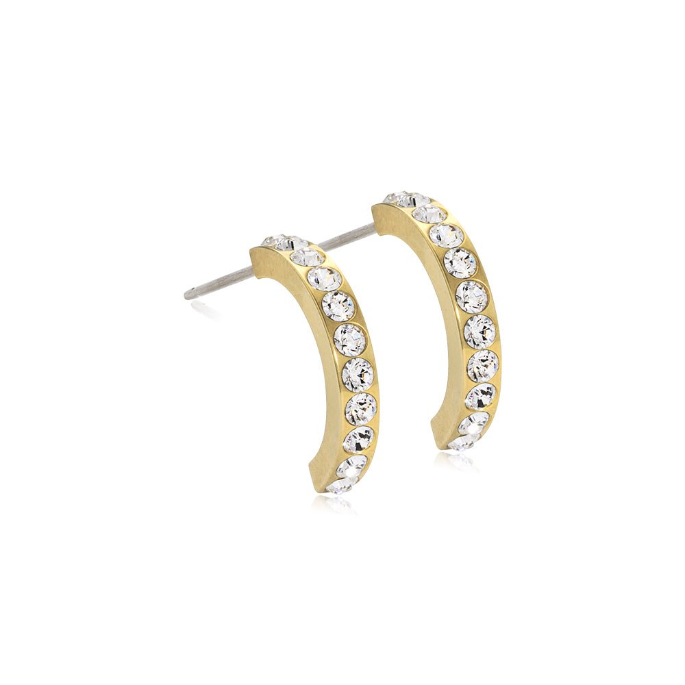 Oorbellen Blomdahl titanium boogje goudkleurig met crystal steentjes (incl. achterkantjes) - Staartjes en Strikjes