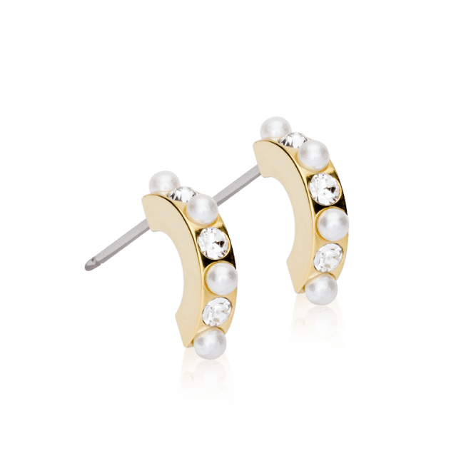 Oorbellen Blomdahl titanium boogje goudkleurig met pareltjes en kristallen – 10 mm