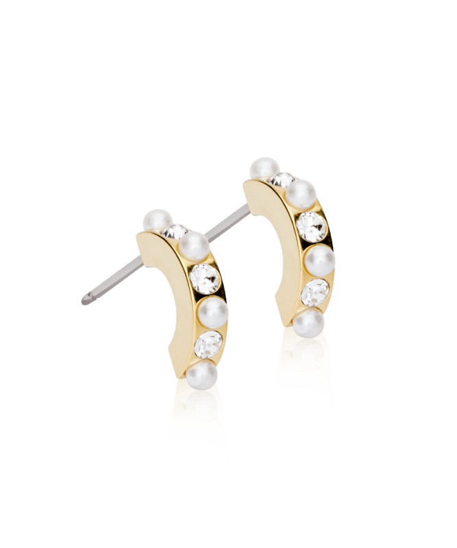 Oorbellen Blomdahl titanium boogje goudkleurig met pareltjes en kristallen – 10 mm