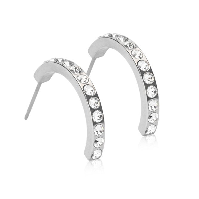 Oorbellen Blomdahl titanium boogje met crystal steentjes 20 mm. (incl. achterkantjes)