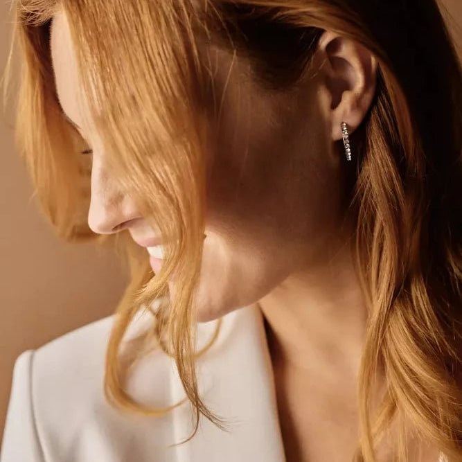 Oorbellen Blomdahl titanium boogje met crystal steentjes 20 mm. (incl. achterkantjes)