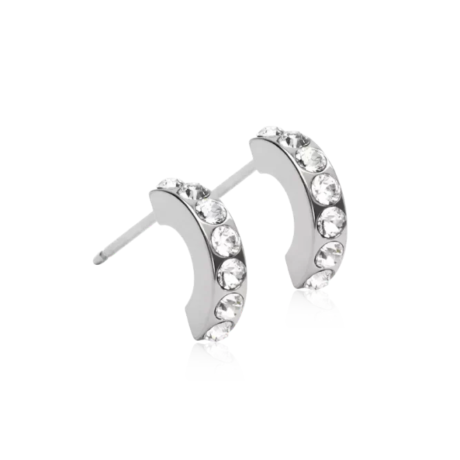 Oorbellen Blomdahl titanium boogje zilverkleurig 10 mm met crystalletjes (incl. achterkantjes) - Staartjes en Strikjes