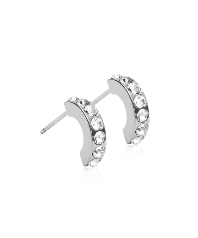 Oorbellen Blomdahl titanium boogje zilverkleurig 10 mm met crystalletjes (incl. achterkantjes) - Staartjes en Strikjes