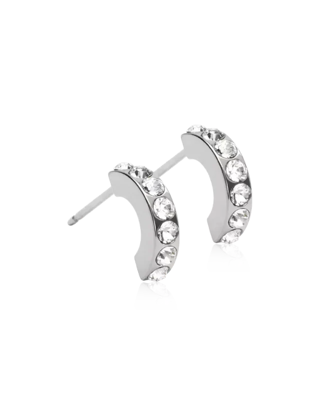 Oorbellen Blomdahl titanium boogje zilverkleurig 10 mm met crystalletjes (incl. achterkantjes) - Staartjes en Strikjes