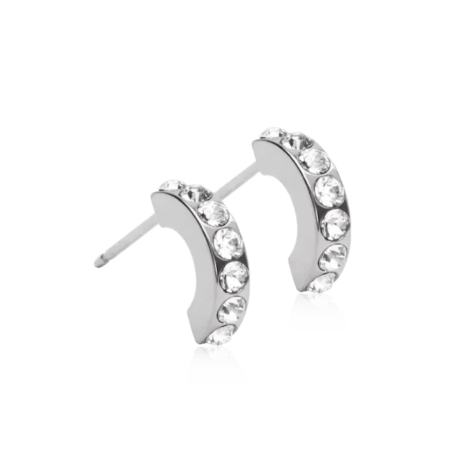 Oorbellen Blomdahl titanium boogje zilverkleurig 10 mm met crystalletjes (incl. achterkantjes)