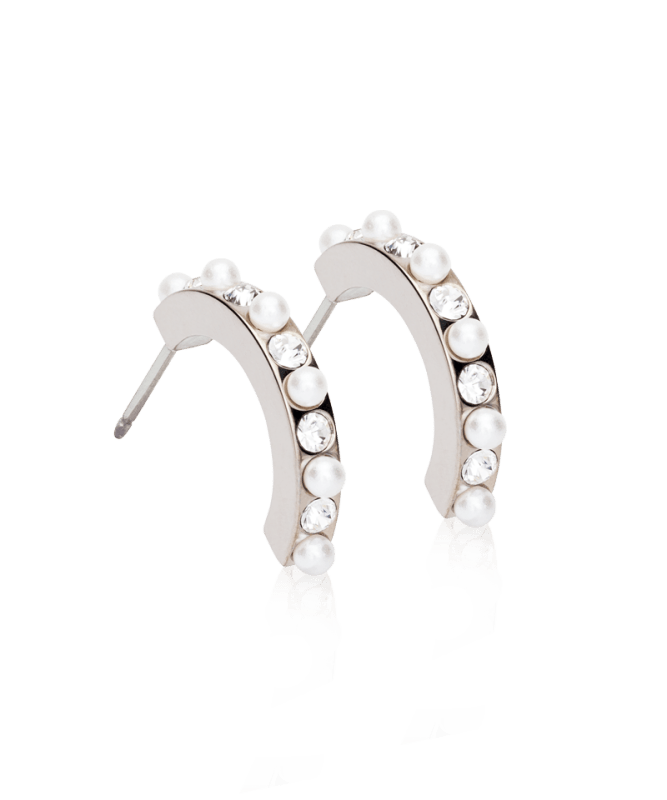 Oorbellen Blomdahl titanium boogjes – 15 mm met pareltjes/kristallen