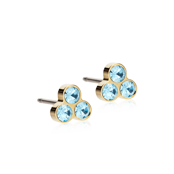 Oorbellen Blomdahl titanium goudkleurig aqua klavertje - 6 mm.