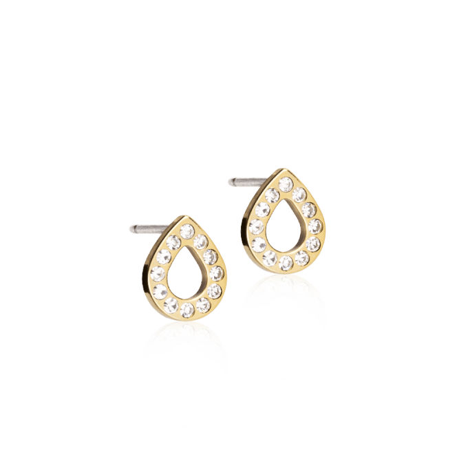 Oorbellen Blomdahl titanium goudkleurig druppelvormig met kristalletjes – 8 mm - Staartjes en Strikjes