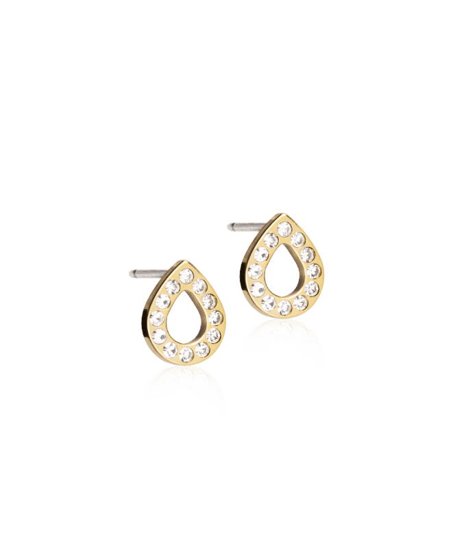 Oorbellen Blomdahl titanium goudkleurig druppelvormig met kristalletjes – 8 mm - Staartjes en Strikjes