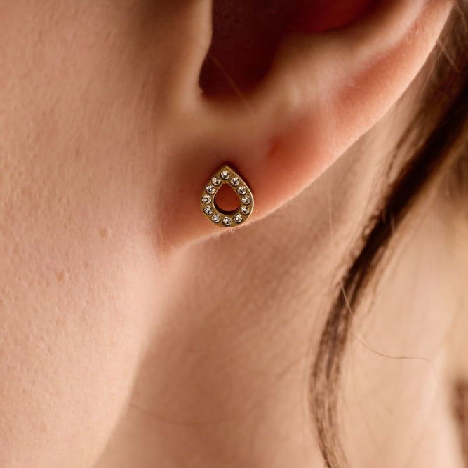 Oorbellen Blomdahl titanium goudkleurig druppelvormig met kristalletjes – 8 mm - Staartjes en Strikjes
