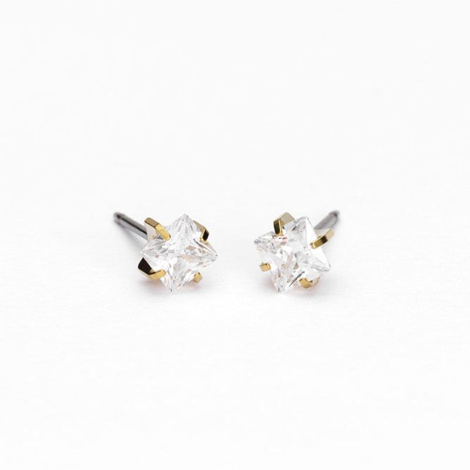 Oorbellen Blomdahl titanium goudkleurig knopje 5 mm. zirconiasteentje - Staartjes en Strikjes