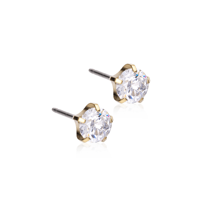 Oorbellen Blomdahl titanium goudkleurig knopje 6 mm. zirconiasteentje - Staartjes en Strikjes