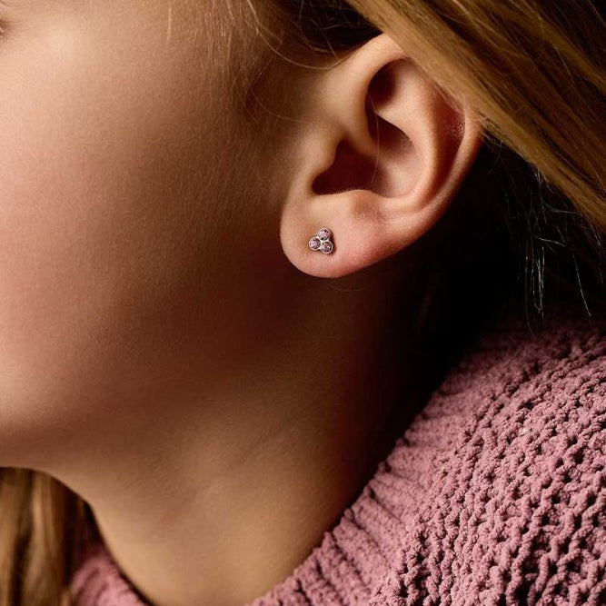 Oorbellen Blomdahl titanium goudkleurig roze klavertje - 6 mm.