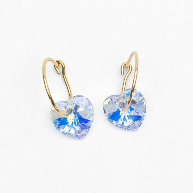 Oorbellen Blomdahl titanium goudkleurige oorringen 14 mm. kristal hartje rainbow - Staartjes en Strikjes