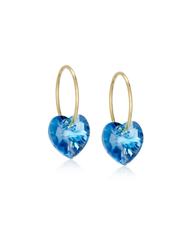 Oorbellen Blomdahl titanium goudkleurige oorringen – 14 mm kristallen hartje aqua marine