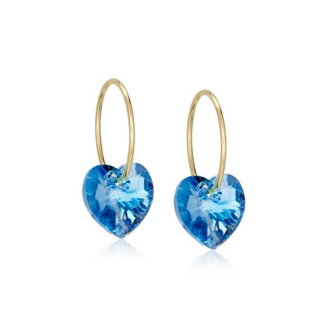 Oorbellen Blomdahl titanium goudkleurige oorringen – 14 mm kristallen hartje aqua marine - Staartjes en Strikjes