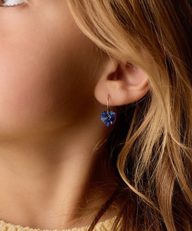 Oorbellen Blomdahl titanium goudkleurige oorringen – 14 mm kristallen hartje saffier blauw