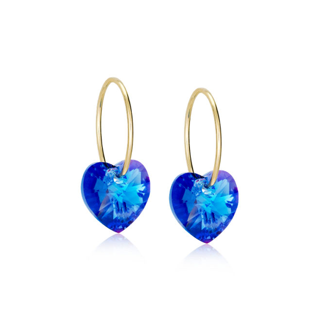 Oorbellen Blomdahl titanium goudkleurige oorringen – 14 mm kristallen hartje saffier blauw - Staartjes en Strikjes