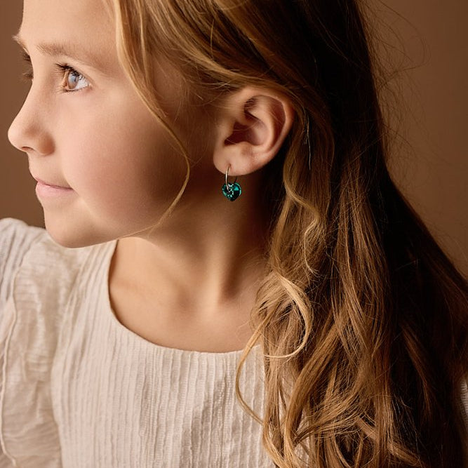 Oorbellen Blomdahl titanium goudkleurige oorringen – 14 mm kristallen hartje turqoise - Staartjes en Strikjes