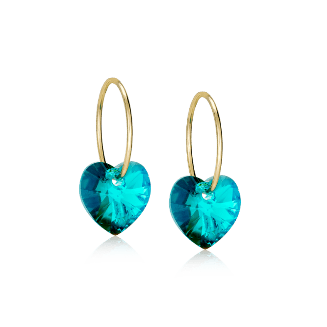 Oorbellen Blomdahl titanium goudkleurige oorringen – 14 mm kristallen hartje turqoise - Staartjes en Strikjes