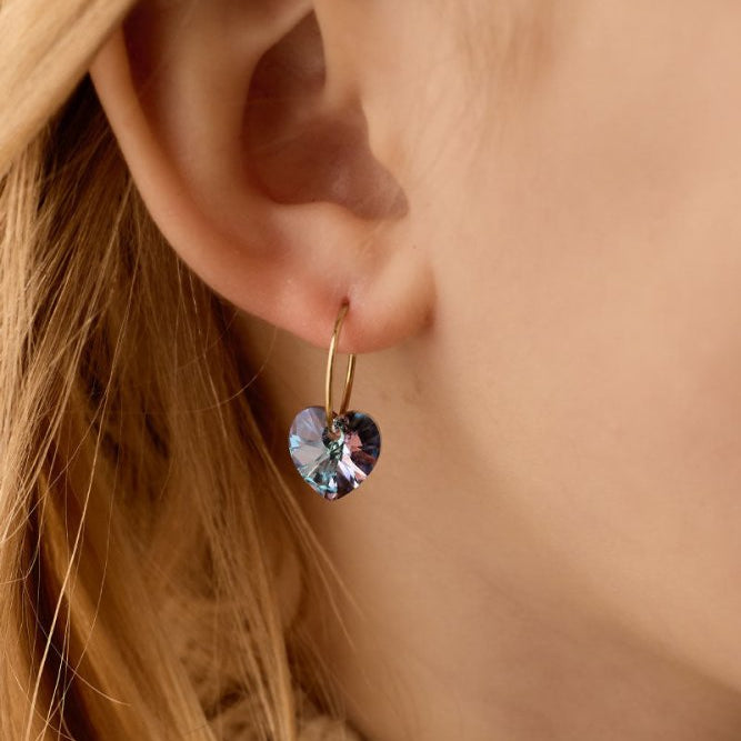 Oorbellen Blomdahl titanium goudkleurige oorringen – 14 mm met kristallen hartje paars - Staartjes en Strikjes