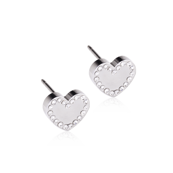 Oorbellen Blomdahl titanium hartje crystal 8 mm. (incl. achterkantjes) - Staartjes en Strikjes