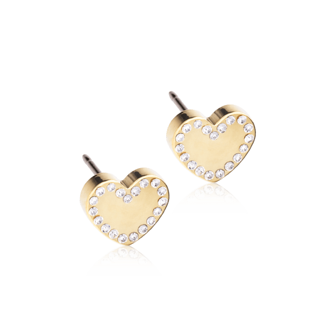 Oorbellen Blomdahl titanium hartje goudkleurig crystal 8 mm. (incl. achterkantjes) - Staartjes en Strikjes