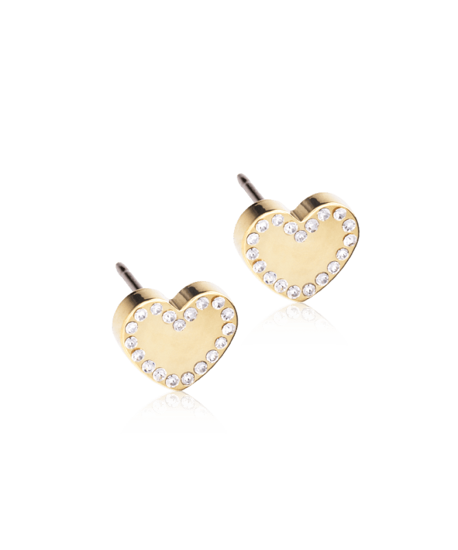 Oorbellen Blomdahl titanium hartje goudkleurig crystal 8 mm. (incl. achterkantjes)