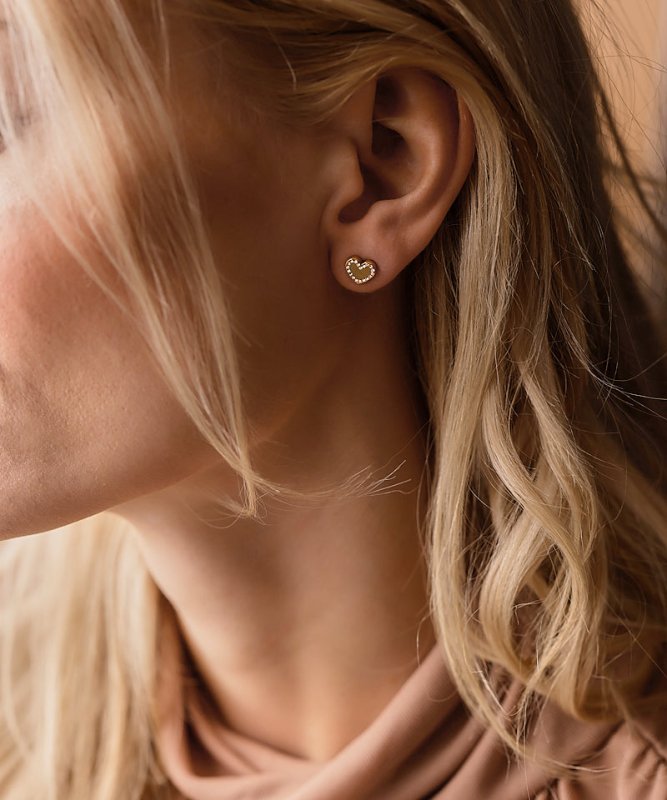 Oorbellen Blomdahl titanium hartje goudkleurig crystal 8 mm. (incl. achterkantjes)