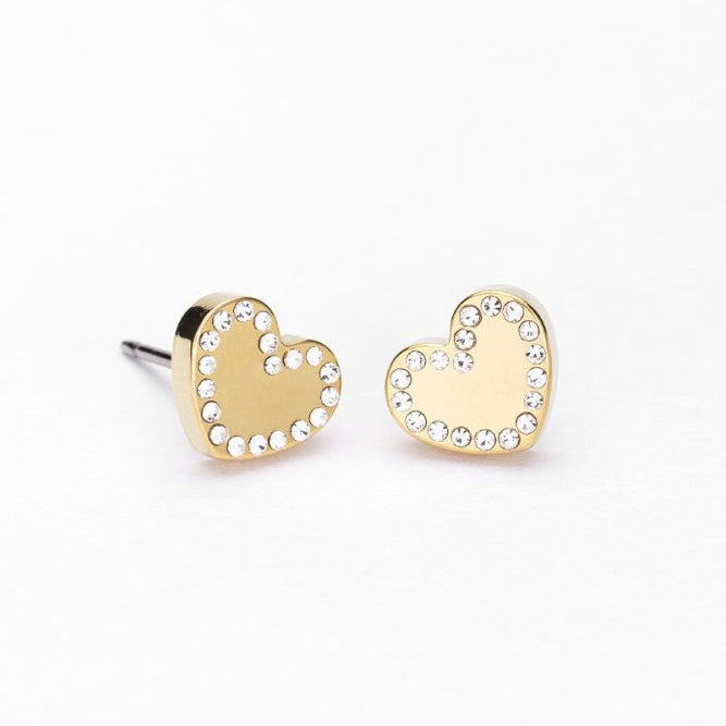 Oorbellen Blomdahl titanium hartje goudkleurig crystal 8 mm. (incl. achterkantjes) - Staartjes en Strikjes