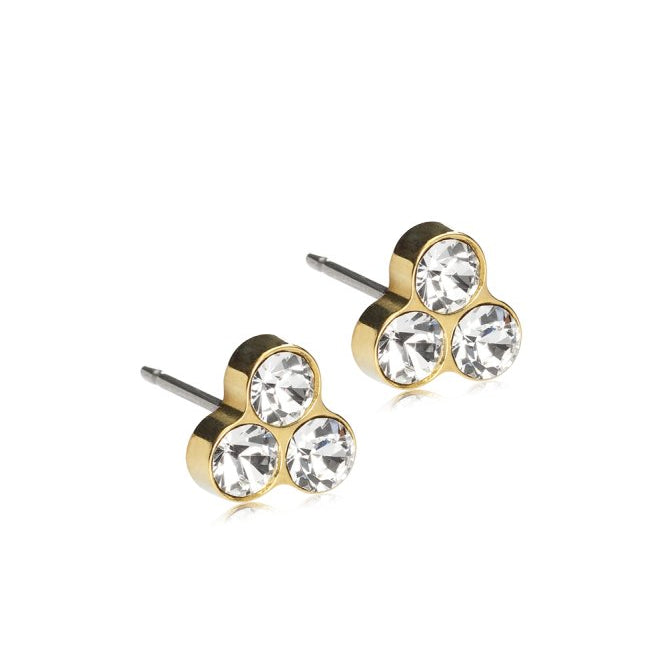 Oorbellen Blomdahl titanium klavertje 8 mm. goudkleurig (incl. achterkantjes) - Staartjes en Strikjes