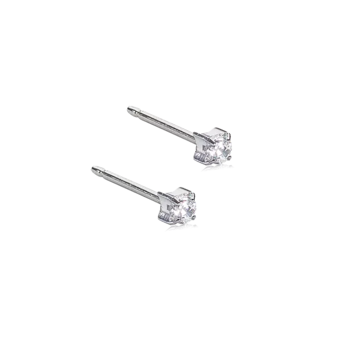 Oorbellen Blomdahl titanium knopje 3 mm. zirconiasteentje (incl. achterkantjes) - Staartjes en Strikjes