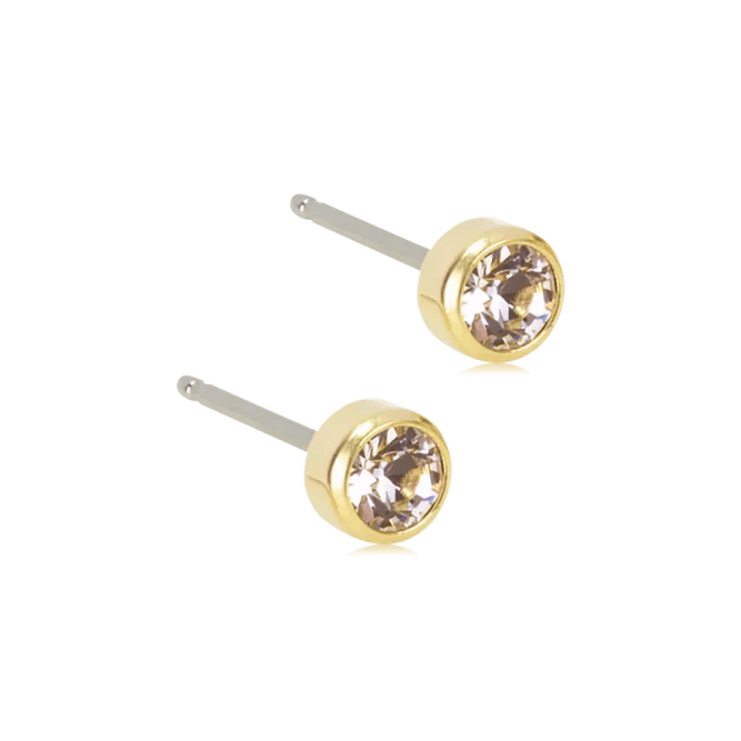 Oorbellen Blomdahl titanium knopje 4 mm. crystal goudkleurig (incl. achterkantjes) *