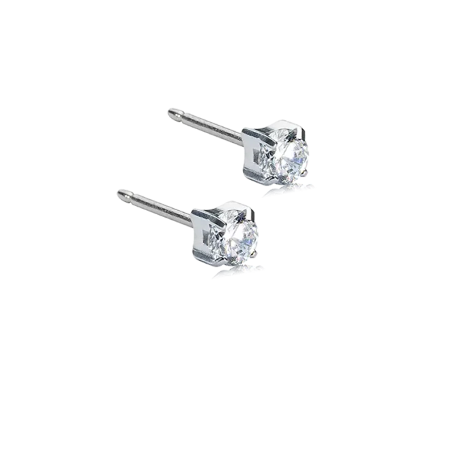 Oorbellen Blomdahl titanium knopje 4 mm. zirconiasteentje (incl. achterkantjes) - Staartjes en Strikjes
