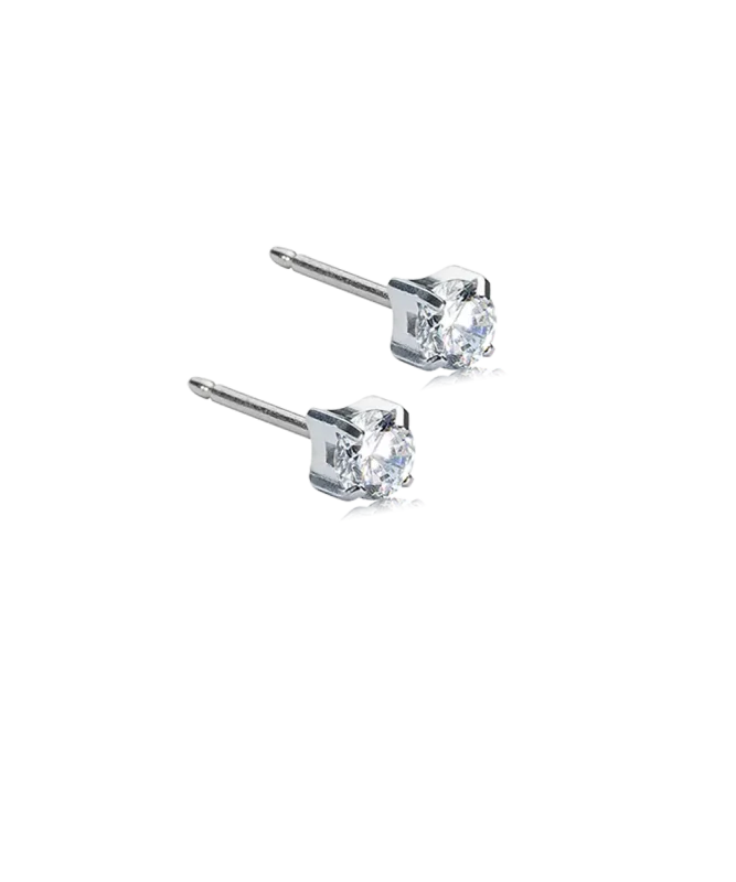 Oorbellen Blomdahl titanium knopje 4 mm. zirconiasteentje (incl. achterkantjes) - Staartjes en Strikjes