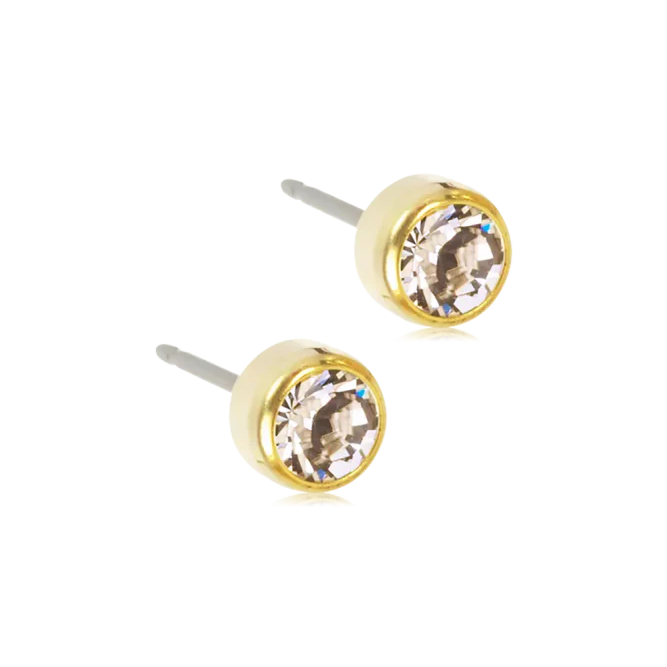 Oorbellen Blomdahl titanium knopje 5 mm. goudkleurig (incl. achterkantjes) - Staartjes en Strikjes