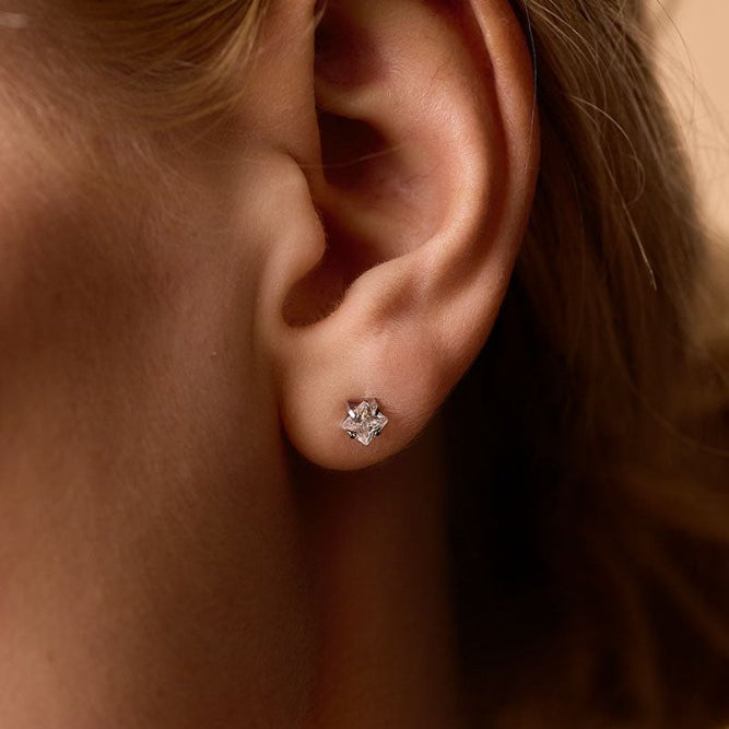 Oorbellen Blomdahl titanium knopje 5 mm. zirconiasteentje - Staartjes en Strikjes