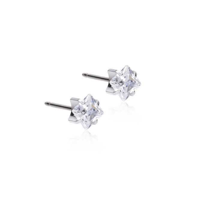 Oorbellen Blomdahl titanium knopje 5 mm. zirconiasteentje - Staartjes en Strikjes