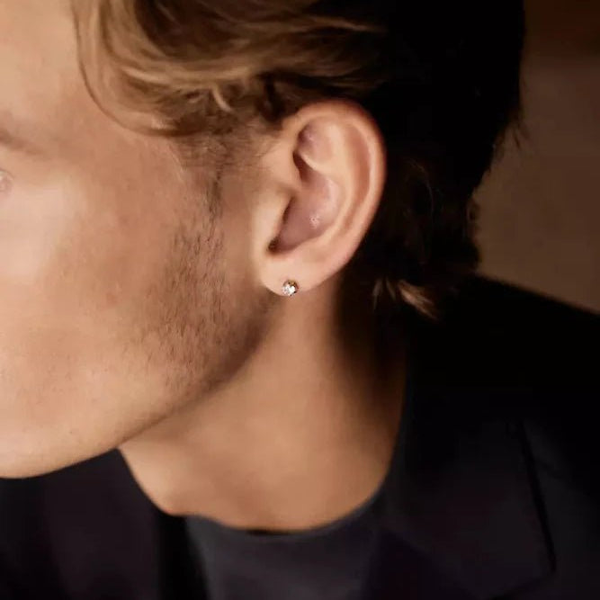 Oorbellen Blomdahl titanium knopje 5 mm. zirconiasteentje goudkleurig (incl. achterkantjes)