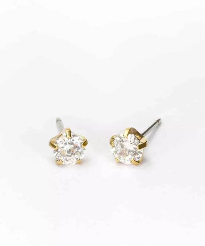 Oorbellen Blomdahl titanium knopje 5 mm. zirconiasteentje goudkleurig (incl. achterkantjes) - Staartjes en Strikjes