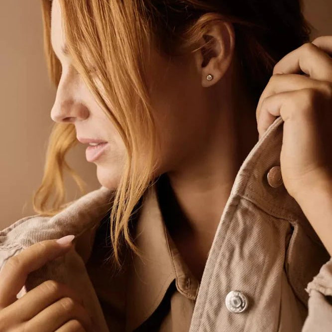 Oorbellen Blomdahl titanium knopje 5 mm. zirconiasteentje goudkleurig (incl. achterkantjes)