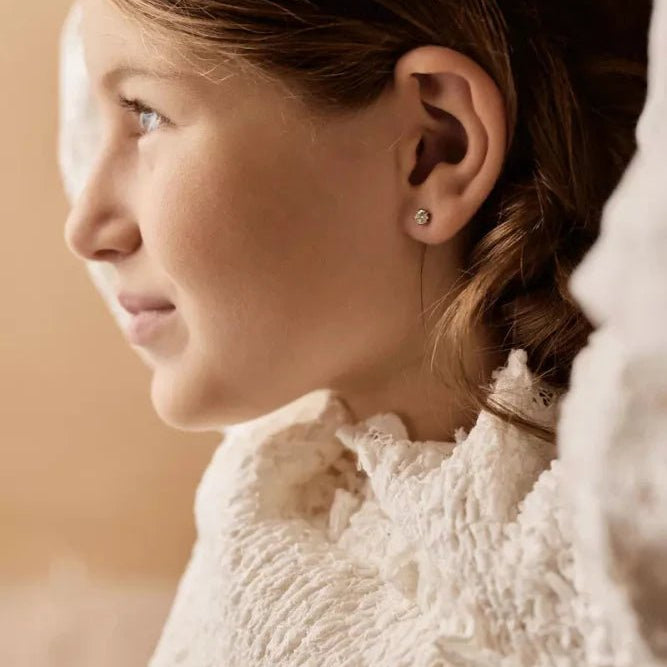 Oorbellen Blomdahl titanium knopje 5 mm. zirconiasteentje goudkleurig (incl. achterkantjes)