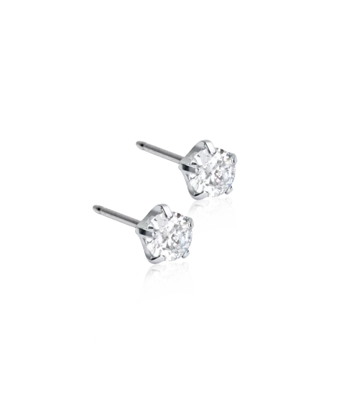 Oorbellen Blomdahl titanium knopje 5 mm. zirconiasteentje (incl. achterkantjes) - Staartjes en Strikjes