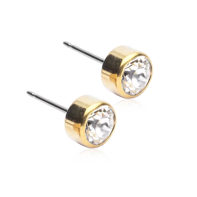 Oorbellen Blomdahl titanium knopje 6 mm. crystal (incl. achterkantjes) - Staartjes en Strikjes