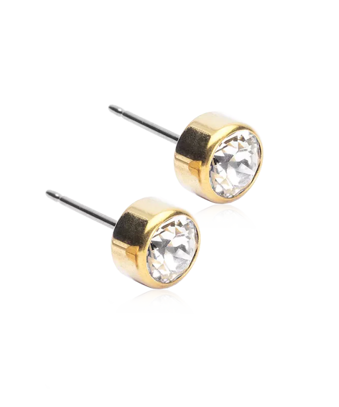 Oorbellen Blomdahl titanium knopje 6 mm. crystal (incl. achterkantjes) - Staartjes en Strikjes